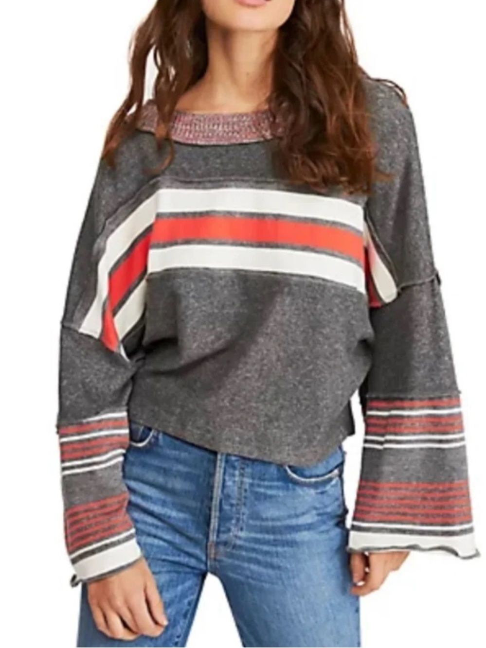 Free People Oversized Cooper Stripe Long Sleeve T-shirt Sweater Size Medium